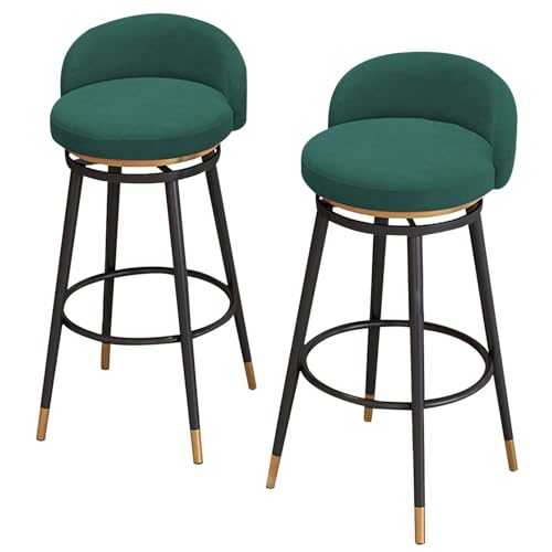 Drehbare Barhocker 2er Set, Samt gepolsterte Barstühle mit niedriger Rückenlehne und Fußstütze Armlehne, Küche hohe Hocker mit Metallbeinen für Frühstücksbar, Theke (Green,25.6in/65cm) von DFKGLCRR