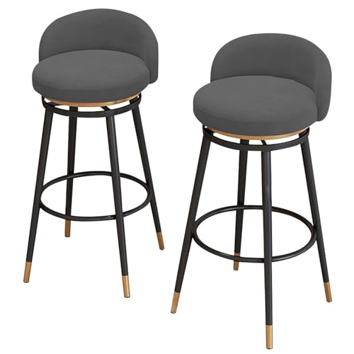Drehbare Barhocker 2er Set, Samt gepolsterte Barstühle mit niedriger Rückenlehne und Fußstütze Armlehne, Küche hohe Hocker mit Metallbeinen für Frühstücksbar, Theke (Grey,29.6in/75cm) von DFKGLCRR