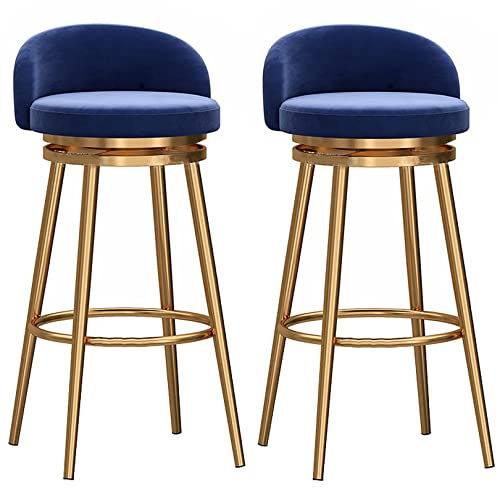 Drehbare Samt-Barhocker mit niedriger Rückenlehne, runder gepolsterter Barstuhl, 2er-Set, goldene Metallrahmen, Thekenhocker für Küche, Hausbar, Esszimmer (65/75cm Sitzhöhe) (Blue,25.6in/65cm) von DFKGLCRR