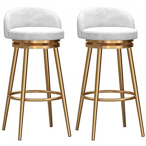 Drehbare Samt-Barhocker mit niedriger Rückenlehne, runder gepolsterter Barstuhl, 2er-Set, goldene Metallrahmen, Thekenhocker für Küche, Hausbar, Esszimmer (65/75cm Sitzhöhe) (White,25.6in/65cm) von DFKGLCRR