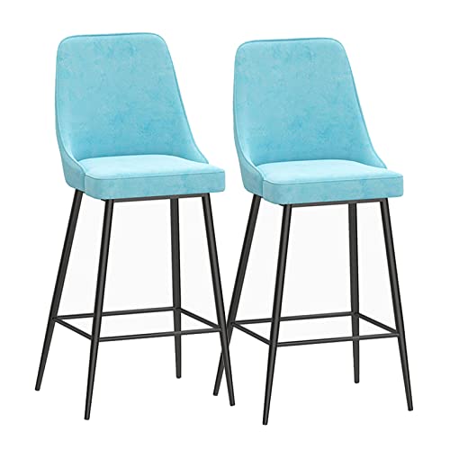 Metall Barhocker Satz von 2 Barhocker mit hoher Rückenlehne Samt Barhocker Fußstütze Bauernhof Insel Stühle Frühstück Esszimmer Hocker für Küche Bistro Pub Esszimmer (Light Blue,65cm(25.6 Inch)) von DFKGLCRR