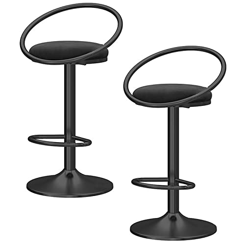 Samt Barhocker, Drehbare Barhocker mit Rücken und Fußstütze Moderne gepolsterte Bar Stuhl für Cafe Pub Küche Zähler Esszimmer (Black 2ps) von DFKGLCRR