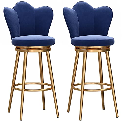 Thekenhocker Drehbare Barhocker, 2er-Set samtgepolsterte Frühstückshocker mit goldenen Metallbeinen und Fußstütze, hohe Barhocker für Küche, Insel, Bar, Pub (Blue,29.6in/75cm) von DFKGLCRR