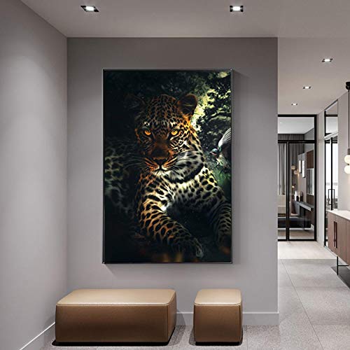 DFRES Afrikanischer Leopard Poster & Kunstdrucke Tier Wandbilder Modern Leinwand Bilder Wohnzimmer Schlafzimmer Wanddeko Bild GemäLde Bilder 60x90cm Kein Rahmen, Schwarz & Weiß von DFRES