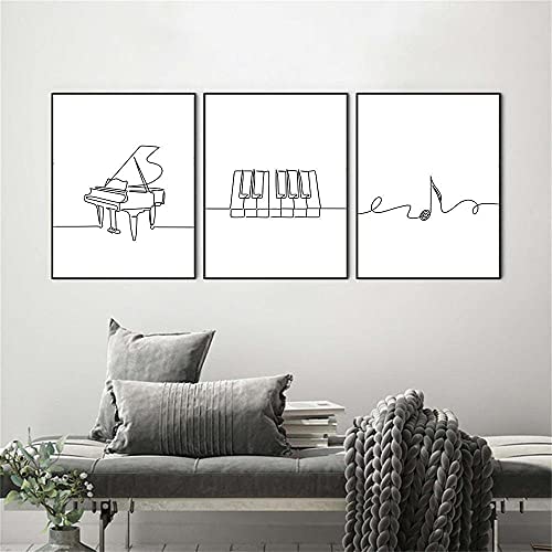 DFRES Nordic Piano Line Wand Bilder Musiknoten Poster & Kunstdrucke Piano Key Leinwand GemäLde Schwarz Weiß Bilder Wohnzimmer Wanddekor 40x60cmx3 Kein Rahmen von DFRES