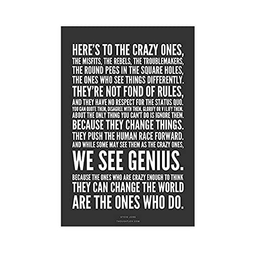 Poster mit Motivationszitat "Here's to The Crazy Ones", Vintage-Stil, Leinwand, Wandkunst, Kunstdruck, Gemälde für Wohnzimmer, Schlafzimmer, Dekoration, 60 x 90 cm, ohne Rahmen: von DFSX