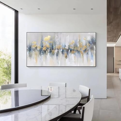 DFZEWKI Abstraktes Gemälde mit Goldfolie, blaugrüner Textur, auf Leinwand, für Wohnzimmer, Schlafzimmer, groß, luxuriös, goldene Wandkunst, Heimdekoration, 70 x 140 cm (28 x 55 Zoll), rahmenlos von DFZEWKI