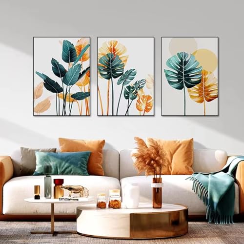 DFZEWKI Nordische Farbpflanzenblätter Posterdrucke Stillleben Wandkunst Leinwandgemälde Bild für Wohnzimmer Wohnkultur Rahmenlos 20x35cm (8x14in) x3 Rahmenlos von DFZEWKI