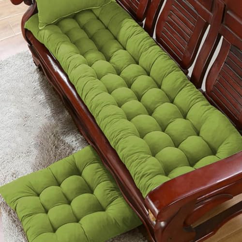 DG Catiee Bank-Sitzkissen aus Baumwolle, 8 cm dick, 2-/3-Sitzer mit Bändern, weiches Kissen für Gartenbank, drinnen und draußen, für Schaukel, Büro, Esszimmer, Zuhause (140 x 40 cm, Grün) von DG Catiee