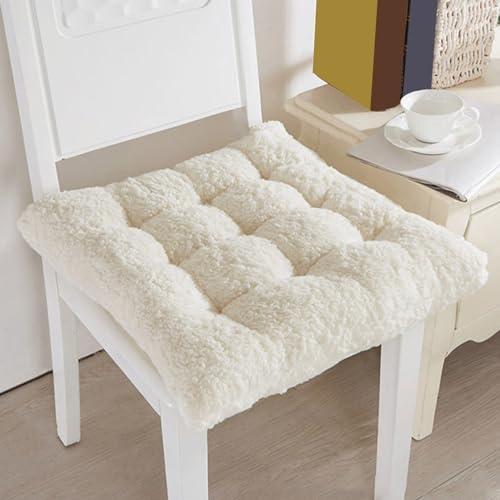 DG Catiee Sitzkissen, Lamm-Fleece, warm, 2er-Set, rund, Plüsch, dicke Stuhlkissen für Zuhause, Büro, Esszimmer (2 Stück, 40 x 40 cm, Beige) von DG Catiee