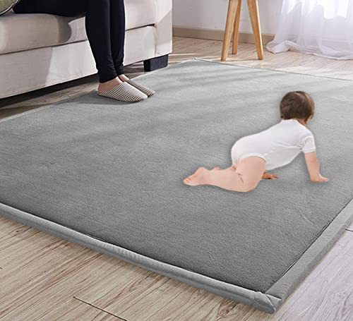 DG Catiee Weicher Fleece-Teppich, große Krabbelmatte, Spielteppich, rutschfester Teppich, Yoga, Tatami-Matte, Bodenteppich, Krabbelmatte für Wohnzimmer, Schlafzimmer (60 x 150 cm, grau) von DG Catiee