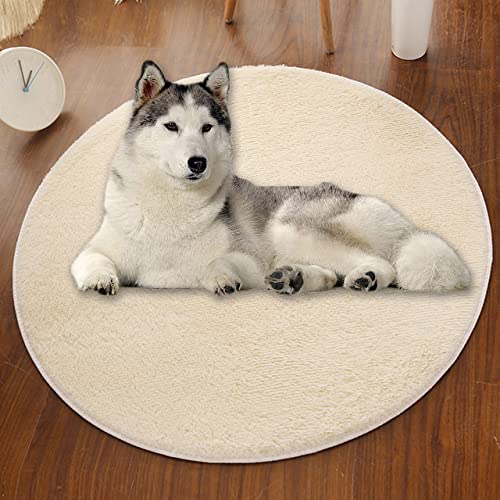 Extra große, runde Hundematte, ultraweiche, kurze Plüsch-Hundebett-Matratze, Hunde-Kühlkissen, rutschfest, Kunstfell, Bodenschutz (110 cm, Beige) von DG Catiee