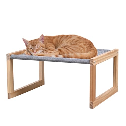 DGBAOBEI Katzenbett, Katzensofa mit Massivholzrahmen, Leinenstoff, Katzenwiege, ein bequemer Platz für Katzen (grau) von DGBAOBEI