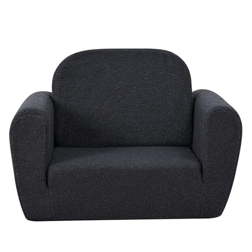 DGBAOBEI Kinder-Sofa, 2-in-1 ausklappbares Kindersofa mit Teddy-Samt, Kinder-Schaumstoff-Couch für 0–4 Jahre, Kleinkind-Sessel für Jungen und Mädchen (grau) von DGBAOBEI
