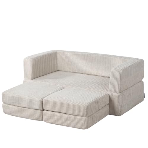 DGBAOBEI Ultraweiches Kinder-Sofabett mit 2 Kissen, Kleinkind-Sessel zum Spielen, 2-Sitzer-Kinder-Sofas aus Schaumstoff für Jungen und Mädchen (Beige) von DGBAOBEI