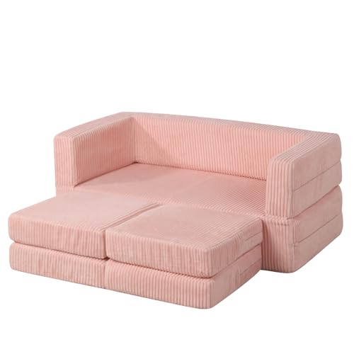 DGBAOBEI Ultraweiches Kinder-Sofabett mit 2 Kissen, Kleinkind-Sessel zum Spielen, 2-Sitzer-Kinder-Sofas aus Schaumstoff für Jungen und Mädchen (Rosa) von DGBAOBEI