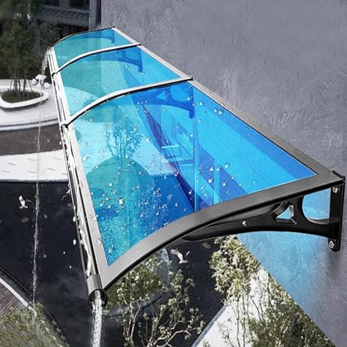 Blaue Polycarbonat-Vordachmarkise für die Haustür im Außenbereich mit Spüle, selbstreinigendes Verandadach, wetterbeständiger Schutz, Aluminiumträger 60 x 130 cm von DGDHHSFJDJ