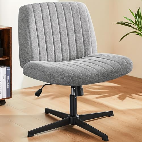Bürostuhl mit breiter Sitzfläche, gekreuztes Design ohne Armlehnen und verstellbarem Drehgelenk, ergonomischer Arbeitsstuhl aus PU-Leder, stilvolles Grau für den Schminktisch oder die Comput Bürostuhl mit breiter Sitzfläche, gekreuztes Design ohne Armlehnen und verstellbarem Drehgelenk, ergonomischer Arbeitsstuhl aus PU-Leder, stilvolles Grau für den Schminktisch oder die Comput von DGDHHSFJDJ