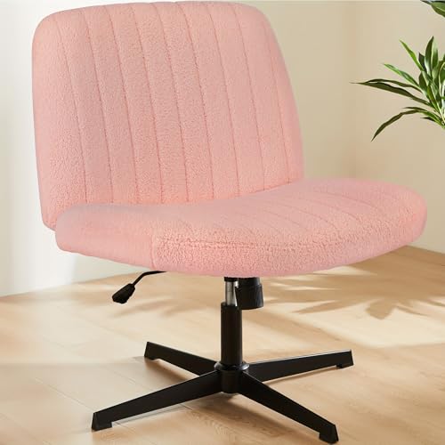 Bürostuhl mit breiter Sitzfläche, gekreuztes Design ohne Armlehnen und verstellbarem Drehgelenk, ergonomischer Arbeitsstuhl aus PU-Leder, stilvolles Grau für den Schminktisch oder die Comput von DGDHHSFJDJ