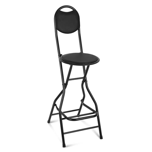 DGDHHSFJDJ 26 Zoll gepolsterter Klappbarhocker aus PU, schwarzer Faltbarer runder Hochstuhl für Erwachsene mit Fußstütze, tragbarer Stuhl in Thekenhöhe für Café, Küche, Garten, Angeln von DGDHHSFJDJ