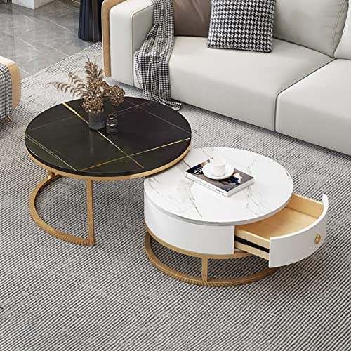 DGDHHSFJDJ 2er-Set Moderne runde Couchtische mit Schubladen, Metallrahmen mit Schiefer-Marmorstruktur, stilvolle Beistelltische für die Dekoration von Wohnzimmer und Schlafzimmer DGDHHSFJDJ 2er-Set Moderne runde Couchtische mit Schubladen, Metallrahmen mit Schiefer-Marmorstruktur, stilvolle Beistelltische für die Dekoration von Wohnzimmer und Schlafzimmer von DGDHHSFJDJ