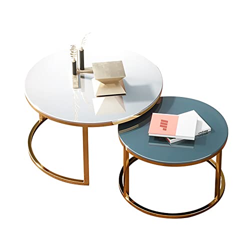 DGDHHSFJDJ 2er-Set ineinander stapelbare Couchtische mit Metallrahmen, 8 mm gehärtetes Glas, stilvolles Titan-Finish, perfekt für Home-Office, Wohnzimmer, Esszimmer – 70/80 + 60 cm von DGDHHSFJDJ