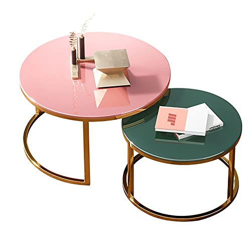 DGDHHSFJDJ 2er-Set ineinander stapelbare Couchtische mit Metallrahmen, 8 mm gehärtetes Glas, stilvolles Titan-Finish, perfekt für Home-Office, Wohnzimmer, Esszimmer – 70/80 + 60 cm von DGDHHSFJDJ