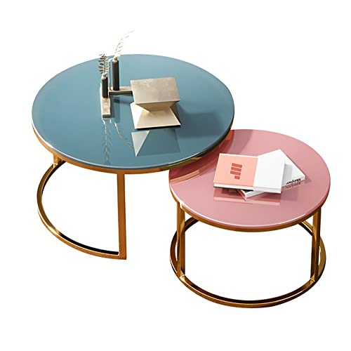 DGDHHSFJDJ 2er-Set ineinander stapelbare Couchtische mit Metallrahmen, 8 mm gehärtetes Glas, stilvolles Titan-Finish, perfekt für Home-Office, Wohnzimmer, Esszimmer – 70/80 + 60 cm von DGDHHSFJDJ