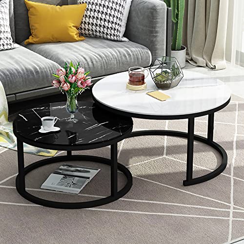 DGDHHSFJDJ 2er-Set runder, stapelbarer Couchtische mit Glasplatte in Marmoroptik – Satztische für Home Office, Wohnzimmer oder Lounge DGDHHSFJDJ 2er-Set runder, stapelbarer Couchtische mit Glasplatte in Marmoroptik – Satztische für Home Office, Wohnzimmer oder Lounge von DGDHHSFJDJ