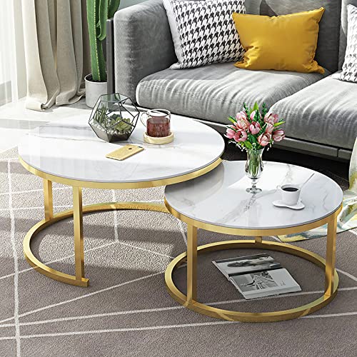 DGDHHSFJDJ 2er-Set runder, stapelbarer Couchtische mit Glasplatte in Marmoroptik – Satztische für Home Office, Wohnzimmer oder Lounge DGDHHSFJDJ 2er-Set runder, stapelbarer Couchtische mit Glasplatte in Marmoroptik – Satztische für Home Office, Wohnzimmer oder Lounge von DGDHHSFJDJ