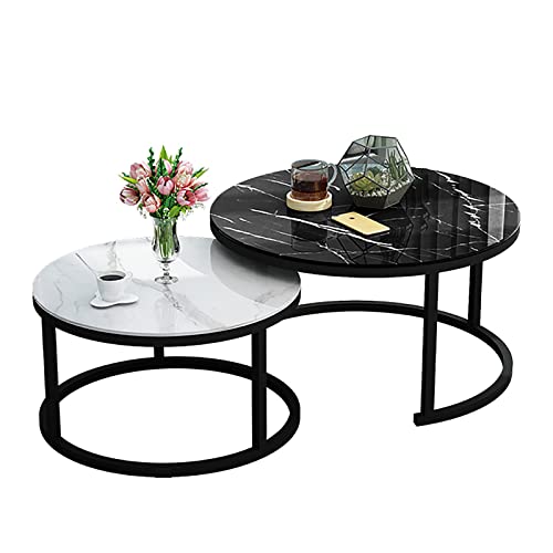 DGDHHSFJDJ 2er-Set runder, stapelbarer Couchtische mit Glasplatte in Marmoroptik – Satztische für Home Office, Wohnzimmer oder Lounge DGDHHSFJDJ 2er-Set runder, stapelbarer Couchtische mit Glasplatte in Marmoroptik – Satztische für Home Office, Wohnzimmer oder Lounge von DGDHHSFJDJ