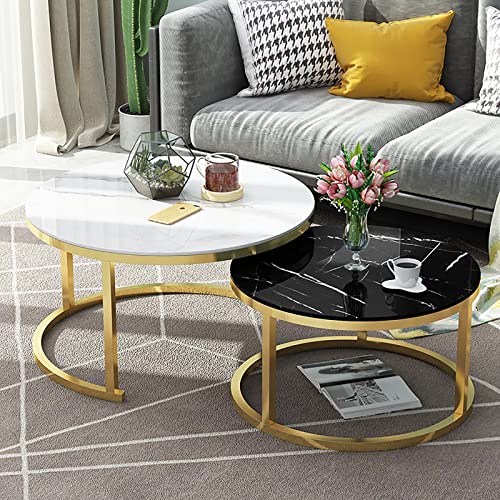 DGDHHSFJDJ 2er-Set runder, stapelbarer Couchtische mit Glasplatte in Marmoroptik – Satztische für Home Office, Wohnzimmer oder Lounge DGDHHSFJDJ 2er-Set runder, stapelbarer Couchtische mit Glasplatte in Marmoroptik – Satztische für Home Office, Wohnzimmer oder Lounge von DGDHHSFJDJ