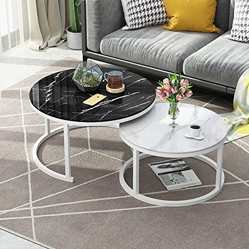 DGDHHSFJDJ 2er-Set runder, stapelbarer Couchtische mit Glasplatte in Marmoroptik – Satztische für Home Office, Wohnzimmer oder Lounge DGDHHSFJDJ 2er-Set runder, stapelbarer Couchtische mit Glasplatte in Marmoroptik – Satztische für Home Office, Wohnzimmer oder Lounge von DGDHHSFJDJ