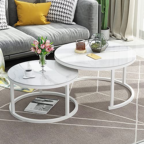 DGDHHSFJDJ 2er-Set runder, stapelbarer Couchtische mit Glasplatte in Marmoroptik – Satztische für Home Office, Wohnzimmer oder Lounge DGDHHSFJDJ 2er-Set runder, stapelbarer Couchtische mit Glasplatte in Marmoroptik – Satztische für Home Office, Wohnzimmer oder Lounge von DGDHHSFJDJ