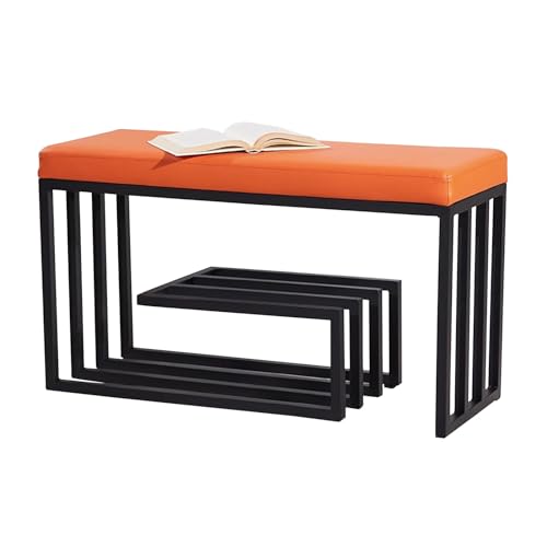 DGDHHSFJDJ 3-stöckige Schuhregalbank – Schuhbank für den Eingangsbereich mit schwarzem Metallrahmen, Stauraum und gepolsterter Sitzfläche – für Eingangsbereich, Schlafzimmer, Flur von DGDHHSFJDJ