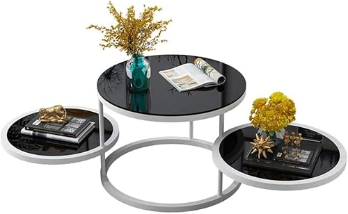 DGDHHSFJDJ 3-stufiger drehbarer Couchtisch, moderner runder Beistelltisch aus Schmiedeeisen, um 360° drehbar, stapelbares Design, Platte aus gehärtetem Glas, stilvolle Heimdekoration DGDHHSFJDJ 3-stufiger drehbarer Couchtisch, moderner runder Beistelltisch aus Schmiedeeisen, um 360° drehbar, stapelbares Design, Platte aus gehärtetem Glas, stilvolle Heimdekoration von DGDHHSFJDJ