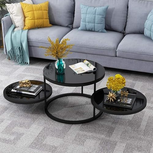 DGDHHSFJDJ 3-stufiger drehbarer Couchtisch, moderner runder Beistelltisch aus Schmiedeeisen, um 360° drehbar, stapelbares Design, Platte aus gehärtetem Glas, stilvolle Heimdekoration DGDHHSFJDJ 3-stufiger drehbarer Couchtisch, moderner runder Beistelltisch aus Schmiedeeisen, um 360° drehbar, stapelbares Design, Platte aus gehärtetem Glas, stilvolle Heimdekoration von DGDHHSFJDJ