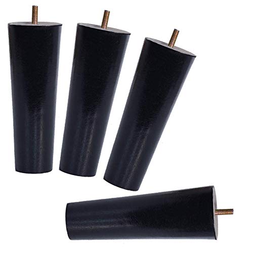 DGDHHSFJDJ 4 Stück konische Möbelbeine aus Massivholz, Ersatzbeine mit M6-Gewinde für Stühle und Sofas, Schrankfüße aus Gummiholz, Schwarze Couchtischbeine, langlebiges und stilvolles Design von DGDHHSFJDJ