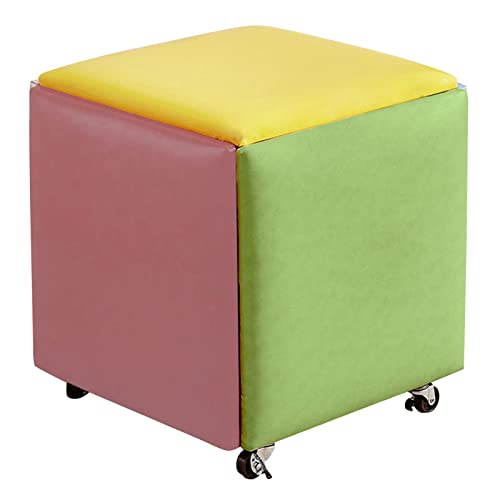 DGDHHSFJDJ 5-in-1-Würfelstuhl – stapelbare Lederhocker, quadratische Bank und Fußhocker mit Rollen für Wohnzimmer und Esszimmer, 46 x 46 cm, vielseitige Sitzlösung von DGDHHSFJDJ
