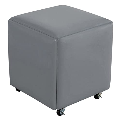DGDHHSFJDJ 5-in-1-Würfelstuhl – stapelbare Lederhocker, quadratische Bank und Fußhocker mit Rollen für Wohnzimmer und Esszimmer, 46 x 46 cm, vielseitige Sitzlösung von DGDHHSFJDJ