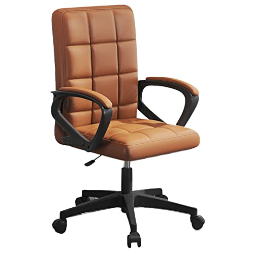DGDHHSFJDJ Bequemer Bürostuhl aus PU-Leder – verstellbare mittelhohe Rückenlehne mit Armlehnen und Rollen, ergonomischer 360°-Drehstuhl für zu Hause von DGDHHSFJDJ