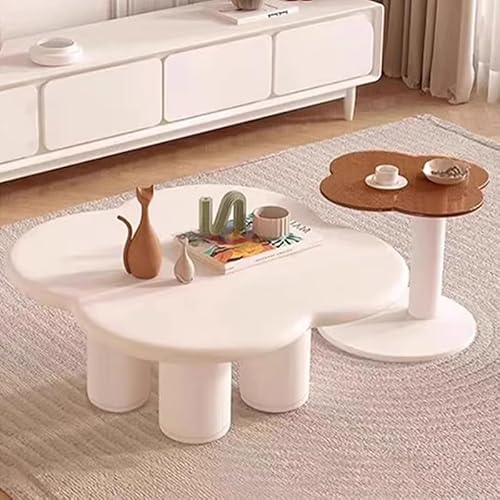 DGDHHSFJDJ Cremefarbener Satztisch für 2 Personen, Satz-Couchtisch, Arbeitsplatte aus gehärtetem Glas, einfach zu montieren von DGDHHSFJDJ