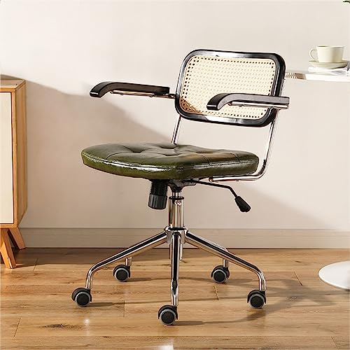 DGDHHSFJDJ Drehstuhl mit mittelhoher Rückenlehne aus PU-Leder, höhenverstellbar, Retro-Design, Schreibtischstuhl für das Homeoffice, Rückenlehne aus Massivholzgewebe, Bequeme Armlehnen von DGDHHSFJDJ
