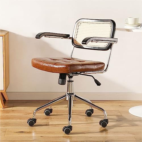 DGDHHSFJDJ Drehstuhl mit mittelhoher Rückenlehne aus PU-Leder, höhenverstellbar, Retro-Design, Schreibtischstuhl für das Homeoffice, Rückenlehne aus Massivholzgewebe, Bequeme Armlehnen von DGDHHSFJDJ