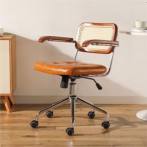 DGDHHSFJDJ Drehstuhl mit mittelhoher Rückenlehne aus PU-Leder, höhenverstellbar, Retro-Design, Schreibtischstuhl für das Homeoffice, Rückenlehne aus Massivholzgewebe, Bequeme Armlehnen von DGDHHSFJDJ