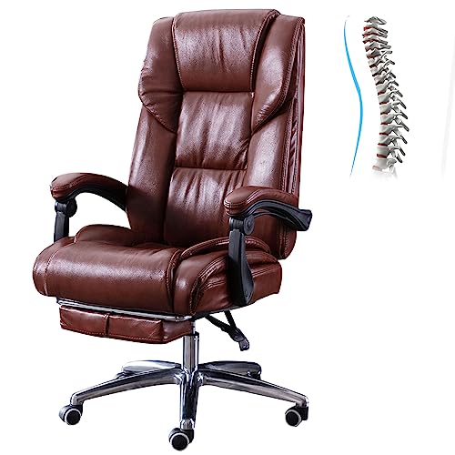 DGDHHSFJDJ Ergonomischer, bequemer Bürostuhl – PU-Leder mit hoher Rückenlehne, Neigungsfunktion und Fußstütze, Verstellbarer, drehbarer Computer-Schreibtischstuhl für den ganztägigen Gebrauch von DGDHHSFJDJ