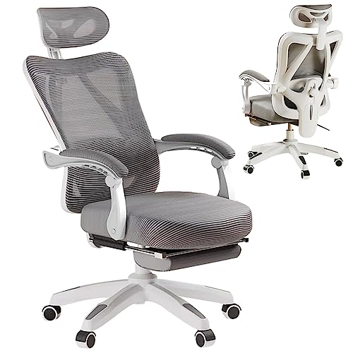 DGDHHSFJDJ Ergonomischer Bürostuhl aus Netzstoff – höhenverstellbar mit Lordosenstütze und Neigung, drehbarer Computer-Schreibtischstuhl mit hoher Rückenlehne und Armlehnen von DGDHHSFJDJ