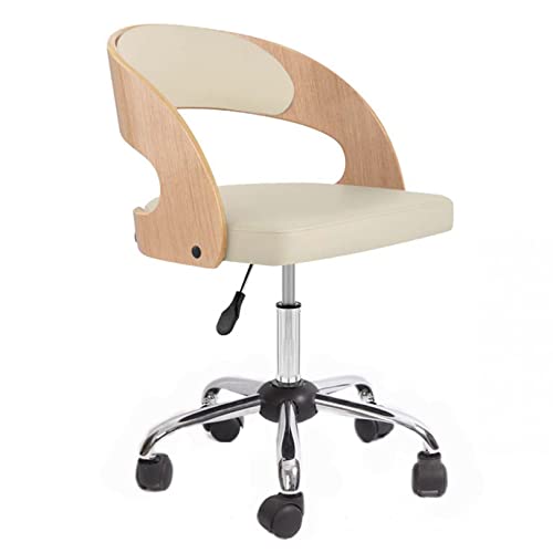 DGDHHSFJDJ Ergonomischer Bürostuhl ohne Armlehnen, Rückenlehne aus Massivholz und Kissen aus PU-Leder, drehbarer Computer-Schreibtischstuhl mit mittlerer Rückenlehne von DGDHHSFJDJ