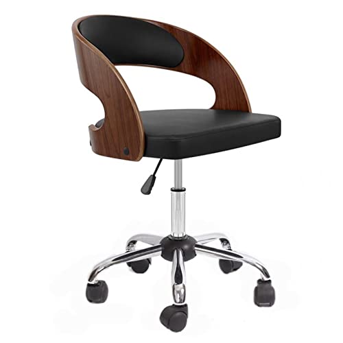 DGDHHSFJDJ Ergonomischer Bürostuhl ohne Armlehnen, Rückenlehne aus Massivholz und Kissen aus PU-Leder, drehbarer Computer-Schreibtischstuhl mit mittlerer Rückenlehne von DGDHHSFJDJ