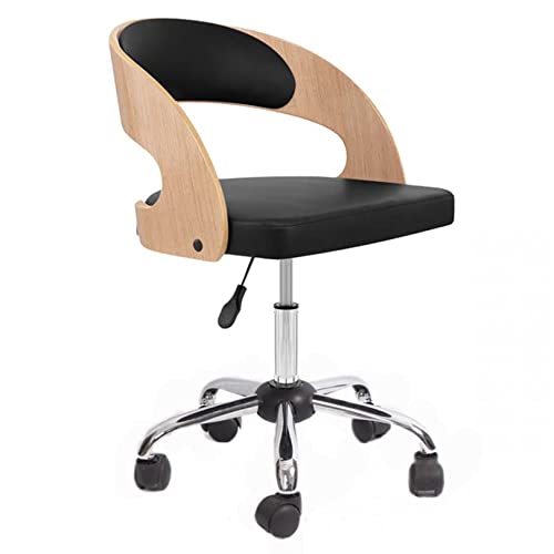 DGDHHSFJDJ Ergonomischer Bürostuhl ohne Armlehnen, Rückenlehne aus Massivholz und Kissen aus PU-Leder, drehbarer Computer-Schreibtischstuhl mit mittlerer Rückenlehne von DGDHHSFJDJ